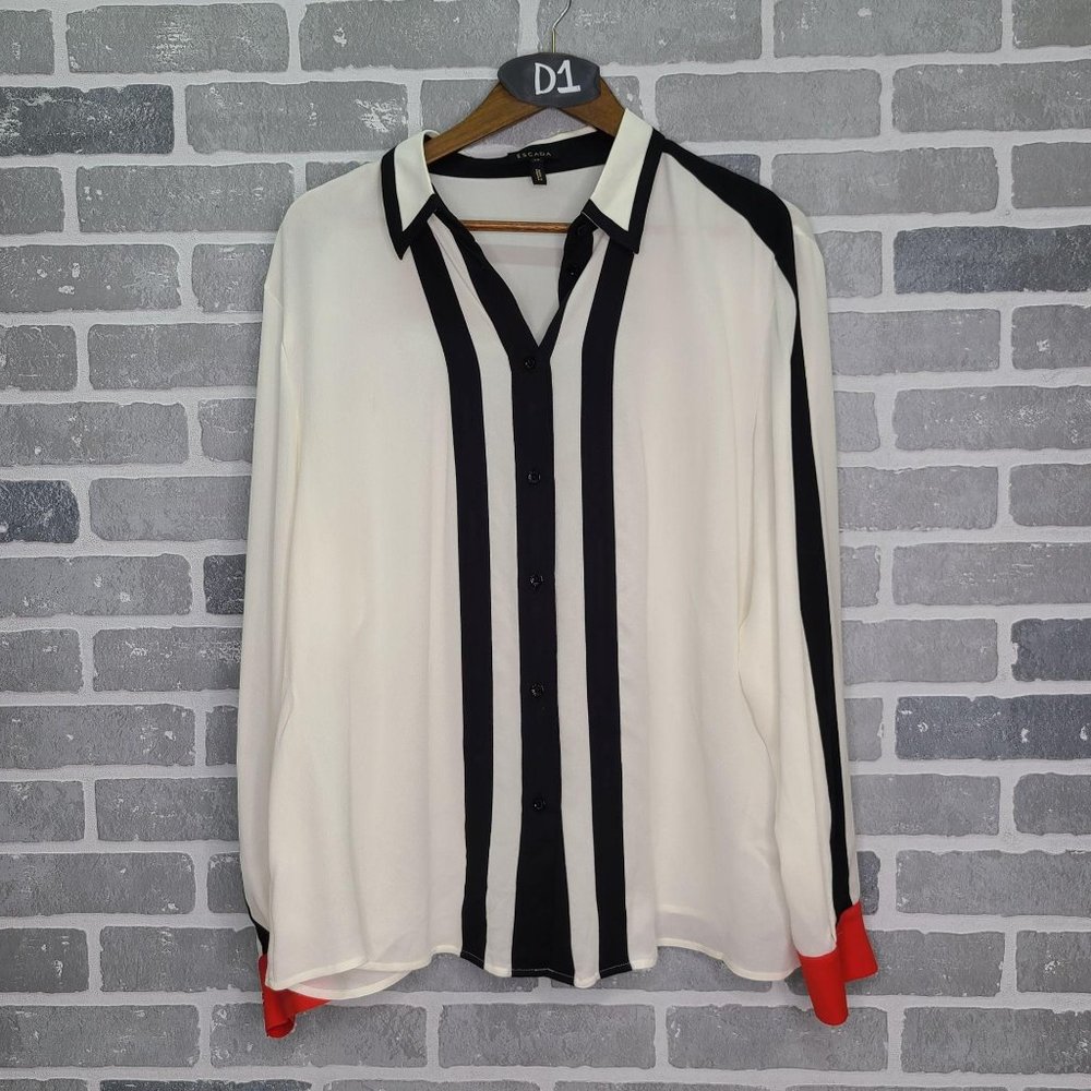 Escada Cream & Black Silk Long Sleeve Size 46